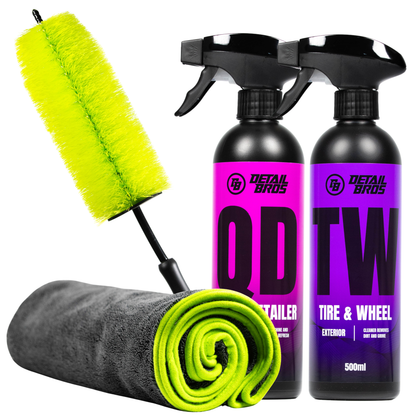 Zestaw Must Have na myjnie bezdotykową - Dry towel+Hard wheel brush+Quick Detailer+Tire & Wheel Cleaner